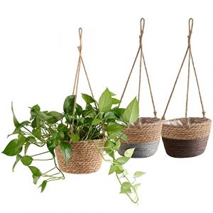 Liwein 3Pcs Panier De Jardini&egrave;re Suspendu, Pot De Fleurs Tiss&eacute; Panier Plante Suspendu Paniers de Fleurs Tiss&eacute;s Int&eacute;rieur Ext&eacute;rieur Plante D&eacute;coration du Jardin Panier De Jardini&egrave;re Suspendu (Weily, neuf)