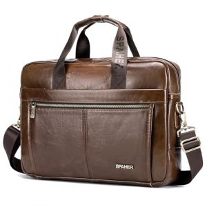 SPAHER Sacoche Ordinateur Cuir Homme 15,6 Pouces Porte Document Sac Bandouli&egrave;re &agrave; Main Affaire Serviette Business (SPAHER GROUP-FR, neuf)