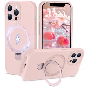 HuwaiH Coque Silicone Liquide pour iPhone 13 Pro avec Support d'anneau magn&eacute;tique, Protection Cam&eacute;ra Renforc&eacute;e, pour Une Prise en Main Confortable, R&eacute;sistance aux Chocs, Rose Girly (Zhimingeu, neuf)