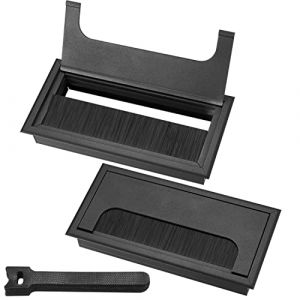 2 Pieces Passe Cables Encastrables Bureau, Sortie de Câble pour Encastrer sur Table de Bureau, Organisateur de Cables, avec Joint Brosse, 10 Pieces Serre-câbles (Noir, 160x80mm) (TianQiuKeJi, neuf)
