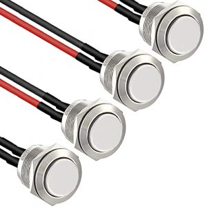 RUNCCI-YUN 4×16mm Momentané Bouton-Poussoir Étanche en Acier Inoxydable Bouton-Poussoir, boutons de sonnette 12V 2A 250V， pour voiture, PC, lampe de table（ Ronds） (High Head)（précâblé） (RUNCCI-YUN, neuf)