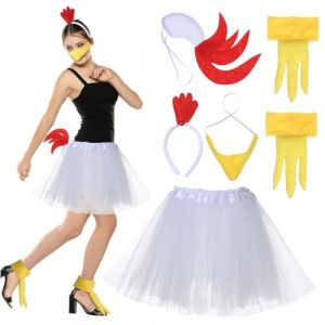 Ipetboom 1ensemble Costume De Poussin Accessoires De Cosplay Tête Queue Et Jupe Tulle Pour Fêtes Et Festivals Déguisement Original Pour Halloween Et Noël (KinRoZ, neuf)