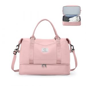 HPLQQ Sac de Voyage Femme, Bagage Cabine 40x30x20 pour Ryanair, Imperm&eacute;able Sac fourre-Tout de Sport pour Week-End pour Travel Gym Danse avec Compartiment Chaussures,A07-Rose (HPLQQ, neuf)
