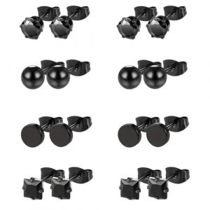 JYNXOR 8 Paires Boucles d'Oreilles Hommes Boucles d'Oreilles Noires en Acier Inoxydable Hypoallergénique Piercing Oreilles Créoles Noires clous Piercing Cartilage Tragus Oreille Boucles D'oreilles (SHOPSCAPE INK, neuf)