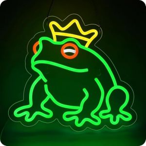 Lampe murale LED n&eacute;on d&eacute;corative en forme de grenouille avec couronne, env. 36 x 33 x 2 cm, lumi&egrave;re d&eacute;corative pour salon, salle de jeux, veilleuse pour chambre &agrave; coucher, lampe design gamer (Kopper-24, neuf)