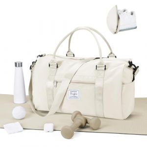 WEPLAN Sac de Sport Femme Homme Sac de Gym L&eacute;ger Sac de Voyage avec Compartiment de Chaussures et Poche Humide Sacs de Sport Fitness Gym Duffle Bag Sac de Week-End Sac Polochon Piscine,Blanc Laiteux (ENWEN, neuf)