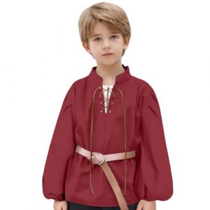 G&eacute;n&eacute;rique Halloween,Chemise m&eacute;di&eacute;vale pour gar&ccedil;on, &agrave; lacets, col montant, manches longues, tunique, costume de chevalier, haut viking, Ceinture non incluse,3-14 ans (JIANSIchuY, neuf)