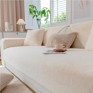 GKXLH Housse de Canapé Lavable - Doux Toison de Lait Housse Canapé 2 3 4 Places, Housse Canape Antidérapant, Housse Canape d'angle Housse de Canapé en L Protecteur de Meubles (Beige Blanc) (HTDirect Store, neuf)
