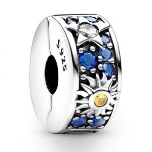Charms Femme Bleu Breloque Soleil Lune &Eacute;toile Argent Sterling 925 Cubique Zircone Clip Charm Compatible Breloque Pendentif Perles Bijoux Cadeaux Anniversaire M&egrave;res S&oelig;ur (CELTIC MANUFACTURING, neuf)