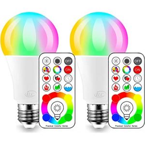 iLC LED Ampoules de couleur Edison Changement de Couleur Ampoule RGB+Blanc Dimmable - 120 Choix de Couleur - 10Watt E26 Types RGBW LED Ampoules - 2 Modes Dynamiques - Télécommande Compris (Lot de 2) (FireLion Direct, neuf)