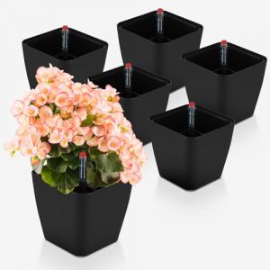 CPROSP 6pcs Pot à Réserve d'eau Interieur Noir, Pot de Fleur Auto Arrosage 13,7 * 13,5 cm, Bac à Fleurs Auto-Irrigation avec Jauge de Niveau (CPROSP, neuf)