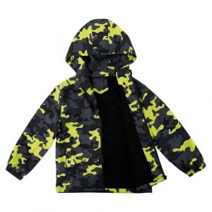 LACOFIA Veste Imperméable Enfant Garçon avec Doublure Polaire Veste Chaud Coupe Vent à Capuche Blouson de Pluie Automne/Hiver pour Enfant Camouflage Vert 5-6 ans (Lacofia, neuf)