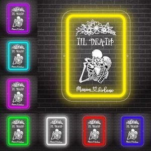 Applique murale en acrylique avec squelette en forme de cœur pour chambre à coucher, salon, bar, fête d'Halloween, tête de mort, fantôme, lampe néon LED (Collienght, neuf)