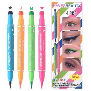 Tampon eyeliner - Tampon eyeliner simple - Outil de maquillage - Outil de maquillage - Longwear - Double t&ecirc;te - 4 couleurs - Tampon liquide - Crayon eye-liner de beaut&eacute; avec &eacute;toile, lune, papillon (jierone, neuf)