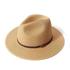 DRESHOW Femme Homme Chapeau de Paille Panama Chapeau &Eacute;t&eacute; Large Bord Chapeau de Soleil Anti-UV pour Plage Voyage Fedora Chapeau de Soleil, Taille Unique,Panama Khaki Retro Belt (Dreshow, neuf)