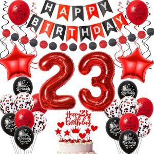 ballon décoration 23 ans anniversaire Femme, décoration anniversaire 23 ans Femme ballon,Noir Rouge décoration 23 ans Femme anniversaire ballon décoration gâteau anniversaire 23 ans Femme déco (Crazy-M, neuf)