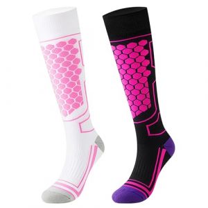 QBEJIME Chaussettes De Ski Thermiques Lot De 2 Pour Homme Et Femme, Chaussettes Chaudes Homme,Chaussette Hiver Femme, Pour Randonn&eacute;e Cyclisme Sport d'Hiver (Purple/White 35-41) (JIMIKK, neuf)