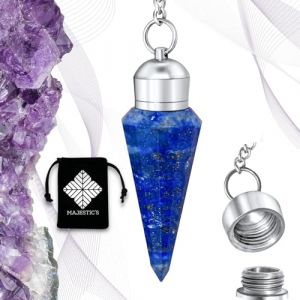 Pendule Divinatoire LAPIS LAZULI Naturelle Cône à 12 Facettes avec Chambre Témoin – Collection PRESTIGE – Pendule de Radiesthésie en Lapis Lazuli – 19 GR [GARANTIE A VIE] (Majestic's Boutique, neuf)