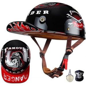 Moto Casquette De Baseball Demi-Casques De Moto Scooter Cyclomoteur Casques &Agrave; Face Ouverte Hommes Et Femmes Casque Mobylette Moto Bols Dot/ECE Homologu&eacute; Vintage Casque Jet 9,M (Quality shopsz, neuf)