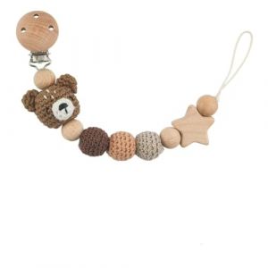 GNHG 1 cordon pour t&eacute;tine pour nourrissons, emp&ecirc;che la perte, avec motifs de dessins anim&eacute;s, en coton et bois (ours) (SIMIVIS CARSON, neuf)