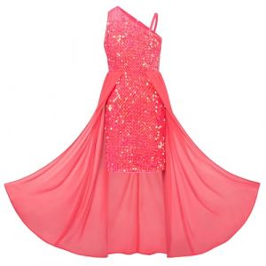 GRACE KARIN Filles Asymétrique sans Manches Une épaule Robe à Paillettes A-Ligne Robe de Princesse Rouge à Paillettes 12 Ans (Zexxxy, neuf)
