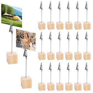 20 Pi&egrave;ces Base en Pin Porte Photo Pince, Porte Photo Sur Pied en Bois avec Clips Crocodile, Multifonctionnel Pince M&eacute;mo Support Photos avec Clips, Supports de Cartes pour Mariage, Bureau, F&ecirc;te (hejiuwenhua, neuf)