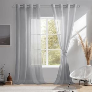 DWCN Lot de 2 Rideaux Voilages à Oeillets pour Fenêtre, Rideau Transparents avec Embrasses pour Salon Chambre d'enfant, Gris, 132x240cm (Largeur x Hauteur) (DWCN EU, neuf)