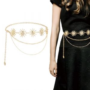 Ceinture Femme en M&eacute;tal, Collier de taille tournesol en or, Ceinture Dor&eacute;e Avec Marguerite Creuse,Boucles R&eacute;glables,Ceinture Chaine, cCeinture Western Femme en M&eacute;tal Convient pour Robes, Jeans, Pulls (QUQU JIANING, neuf)