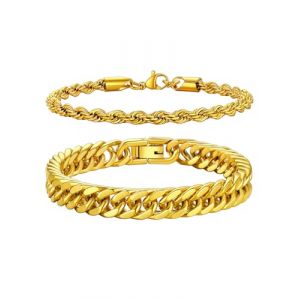 Richsteel Gourmette Homme Or 2 Pcs Bracelet Homme Acier Inoxydable 23cm Bracelet Chaine Maille Maillon Grosse, Bijoux Bracelets pour Gar&ccedil;on (Richsteel Jewellery, neuf)