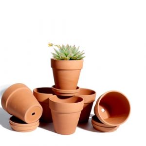 vensovo Lot de 6 Pots de Fleurs en Terre Cuite avec Soucoupe de 10,16 cm avec Drainage, Parfaits pour Les Plantes, Les travaux manuels, Les Cadeaux de Mariage (10,16 cm de diamètre) (Vensovo, neuf)