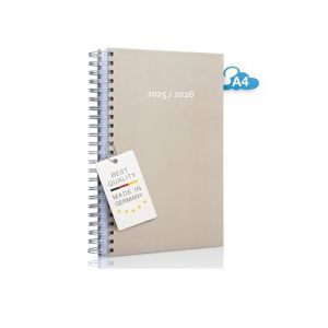 edition cumulus Agenda 2025/2026 épais, format A4, taupe (beige), fabriqué en Allemagne, idéal pour le bureau, reliure à spirale, une page A4 complète par jour, août 25, août 26 (edition cumulus, neuf)