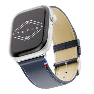 Eternel - Simple tour Bracelet iconique - Compatible toutes Apple Watch - 41/42mm - Fait main en France - Tannage v&eacute;g&eacute;tal - Bleu Marine - Adaptateurs aluminium argent (&Eacute;ternel bracelets, neuf)