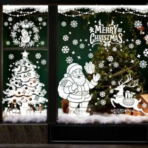 AhfuLife 6 Feuilles Grandes Autocollants Fen&ecirc;tre No&euml;l R&eacute;utilisables 90 x 30CM, Double Face Stickers No&euml;l Fenetre XXL avec Flocons de Neige, Sapin- D&eacute;corations Vitrine pour Int&eacute;rieu, Fa&ccedil;ades en Verre (echoapple, neuf)
