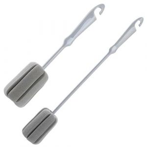 Goupillon Bouteille avec T&ecirc;te &Eacute;ponge, Lot de 2 Brosse de Nettoyage avec Court/Long Manche, Ecouvillon Nettoyage Verre Biberon Vin Carafe (hinetinly, neuf)
