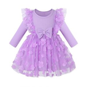 Amissz Robes de demoiselle d'honneur Princesse Robe festive pour enfants Fille Cort&egrave;ge Manches longues Robes Mariage Robe de f&ecirc;te Demoiselles d'honneur V&ecirc;tements Robe en tulle et dentelle Anniversaire (Amissz-EU, neuf)