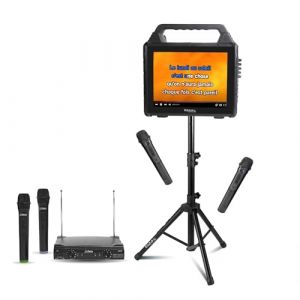 Ibiza - Pack Karaok&eacute; Enceinte Ecran 2 micros sans Fil Bluetooth Ibiza KARAVISION sur Pied - Syst&egrave;me micros sans Fil PARTY-200UHF - Soir&eacute;e (Starmix, neuf)