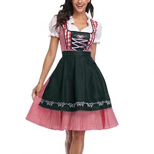 Costume de Fête de la Bière pour Femme - Robe de Renaissance Bavaroise Traditionnelle avec Tablier - Mini Robe Uniforme de Servante pour Cosplay (sgrfxghrd, neuf)