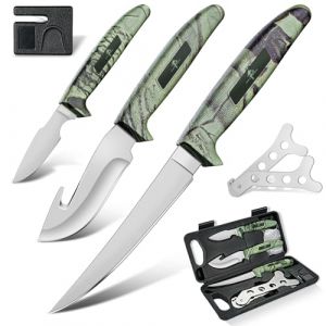 Purple Dragon Set de Couteaux de Chasse en Acier 440C, Couteau à Désosser, Couteau à Découper Outdoor, Couteau de Chasse à Lame Fixe, Couteau de Boucher Très Tranchant - Vert (Purple Dragon Direct, neuf)