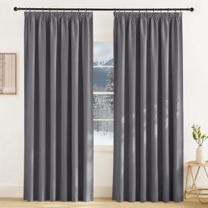 KGORGE Rideau Occultant Thermiques - Panneaux Int&eacute;rieurs Anti UV, Lot de 2 Rideaux Opaque Grande Largeur Decoration pour Maison Chambre, Galon Fronceur, Largeur 200 x Hauter 245cm, Gris (KGORGEHOME, neuf)
