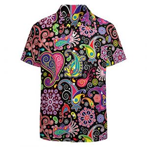 LARSD Chemise Homme Années 70 - Motif Cachemire Vintage Floral - Boutons - Style Hippie Disco - Cachemire Coloré - Taille 5XL (shanghuimaoyi123, neuf)