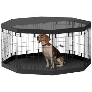 PawHut Parc pour Chiots avec Portes, fen&ecirc;tres, Parc avec Filet Respirant, pour Chiens de Petite et Moyenne Taille de Moins de 20 kg, pour l'int&eacute;rieur et l'ext&eacute;rieur, 159 x 159 x 76 cm, Noir (AOSOM-DE, neuf)