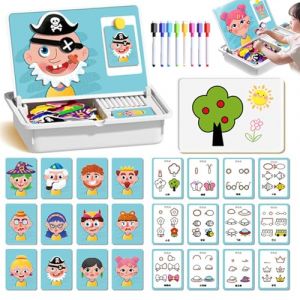 Bo&icirc;te &agrave; Puzzle magn&eacute;tique pour Enfants avec Jeu et Planche &agrave; dessi, Jeu d'habillage magn&eacute;tique du Visage, Poup&eacute;e d'habillage magnetique avec Planche &agrave; Dessin et Crayon pour Enfants (A) (CWENRO, neuf)