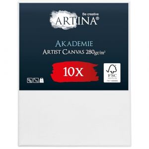 Artina Set de 10 Canvas Toile Peinture 40x50 cm &ndash; Tableau Peinture Ch&acirc;ssis Entoil&eacute;s en Bois FSC&copy; &ndash; Tableau Toile a Peindre Blanche 100% Coton 280g/m&sup2; &ndash; Toiles &agrave; Peindre Stable Toile Blanche Akademie (Brandvin, neuf)