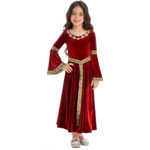 Freebily Enfant Retro Robe Vintage Princesse Renaissance Médiéval Gothique Robe De Soirée Fille Déguisement Carnaval Fête Mascarade Vampire Cosplay 3-16 Ans Fleuri Rouge 9-10 ans (MissPretty, neuf)