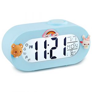 Ayybboo Réveil Numérique Enfants,Réveil Enfants avec Fonction Snooze 8 Sonneries 12/24 Heures,Réveil Enfants Filles Facile à Utiliser pour Chambre d'enfant,Chambre à Coucher,Salon (Bleu) (Weichao-Direct, neuf)