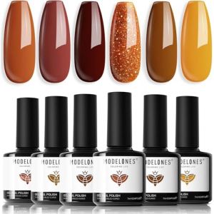 Modelones Vernis Semi Permanent, Lot de 6 Couleur Orange Pailleté Marron Automne Vernis Gel UV Semi Permanent, Kit Vernis à Ongles Gel pour Nail Art Manucure (MJ BEAUTY, neuf)