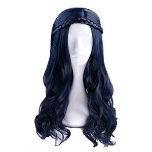 60cm Descendants 2 Evie Blue Long Wavy Wig Cosplay Costume Women Synthetic Hair Party Role Play Wigs + Wig Cap OneSize NavyBlue (good stuff A, neuf)