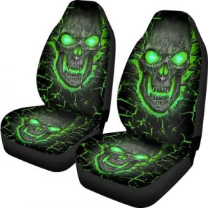 Coloranimal Lot de 2 housses de siège de voiture motif squelette vert tête de mort - Accessoire de protection (hdrfxzw, neuf)