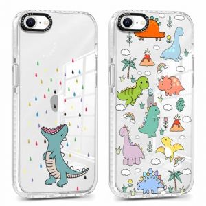 Xylota 2 Pi&egrave;ces Coque pour iPhone 16e/SE 4/SE 2025 6,1", Transparente Mignon &Eacute;tui avec Anim&eacute; Motif Dinosaures, Ultra Mince TPU Souple Silicone Housse Antichoc Protection Case Cover pour iPhone 16e (AMCREST HOLDINGS, neuf)