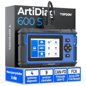 TOPDON ArtiDiag600S Valise Diagnostic Auto OBD2, Outil Diagnostic Voiture pour 4 Systèmes, 9 Fonctions de Réinitialisation sur Huile/Frein/SAS/BMS/ABS/DPF/TPMS/Accélérateur, Fonctions OBD2 Complètes (TOPDONStore, neuf)